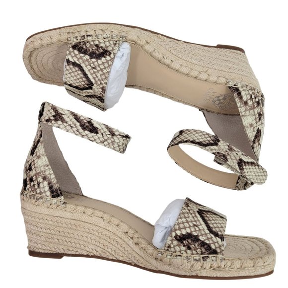 Vince Camuto Shoes - Vince Camuto Size 9 Leather Jesla Espadrille Wedge Sandals Oatmeal Snakeskin Tan